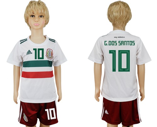 Mexico #10 G.Dos Santos Away Kid Soccer Country Jersey
